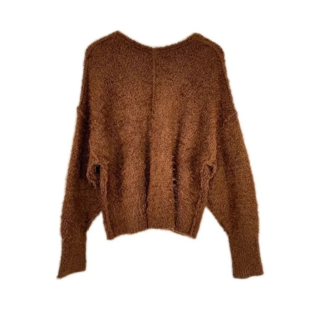 Free People Sweater Women's Icing V Neck Fuzzy Super Soft Cozy Pullover Size M - Picture 2 of 14